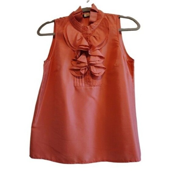 J. Crew Tops - J CREW Orange-Red Button Front Sleeveless Blouse 100% Silk Ruffles Lined Size 6